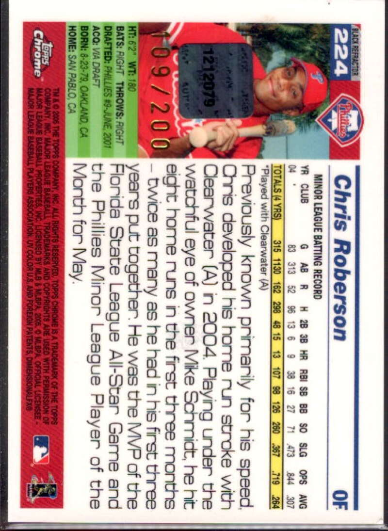 Chris Roberson FY AU Card 2005 Topps Chrome Black Refractors #224  Image 2