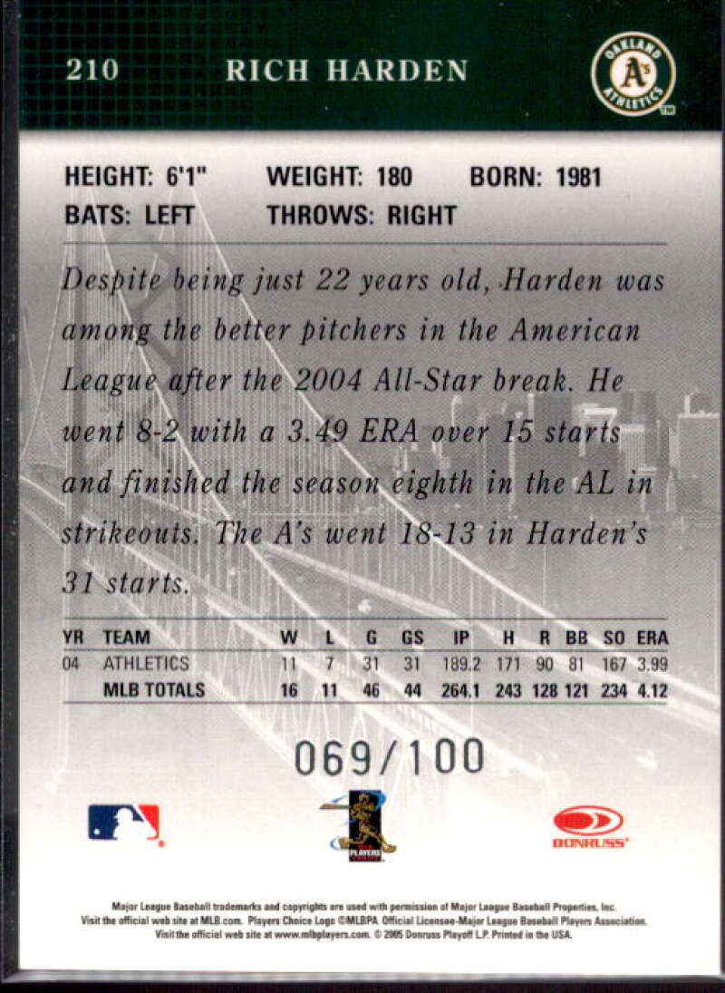 Rich Harden Card 2005 Studio Private Signings Silver #210  Image 2