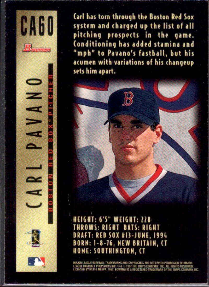 Carl Pavano Card 1997 Bowman Certified Blue Ink Autographs #CA60  Image 2