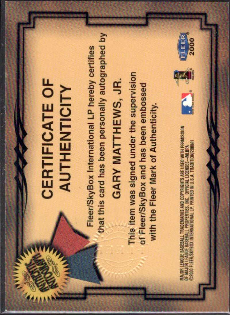 Gary Matthews Jr. Card 2000 Fleer Tradition Fresh Ink #26  Image 2