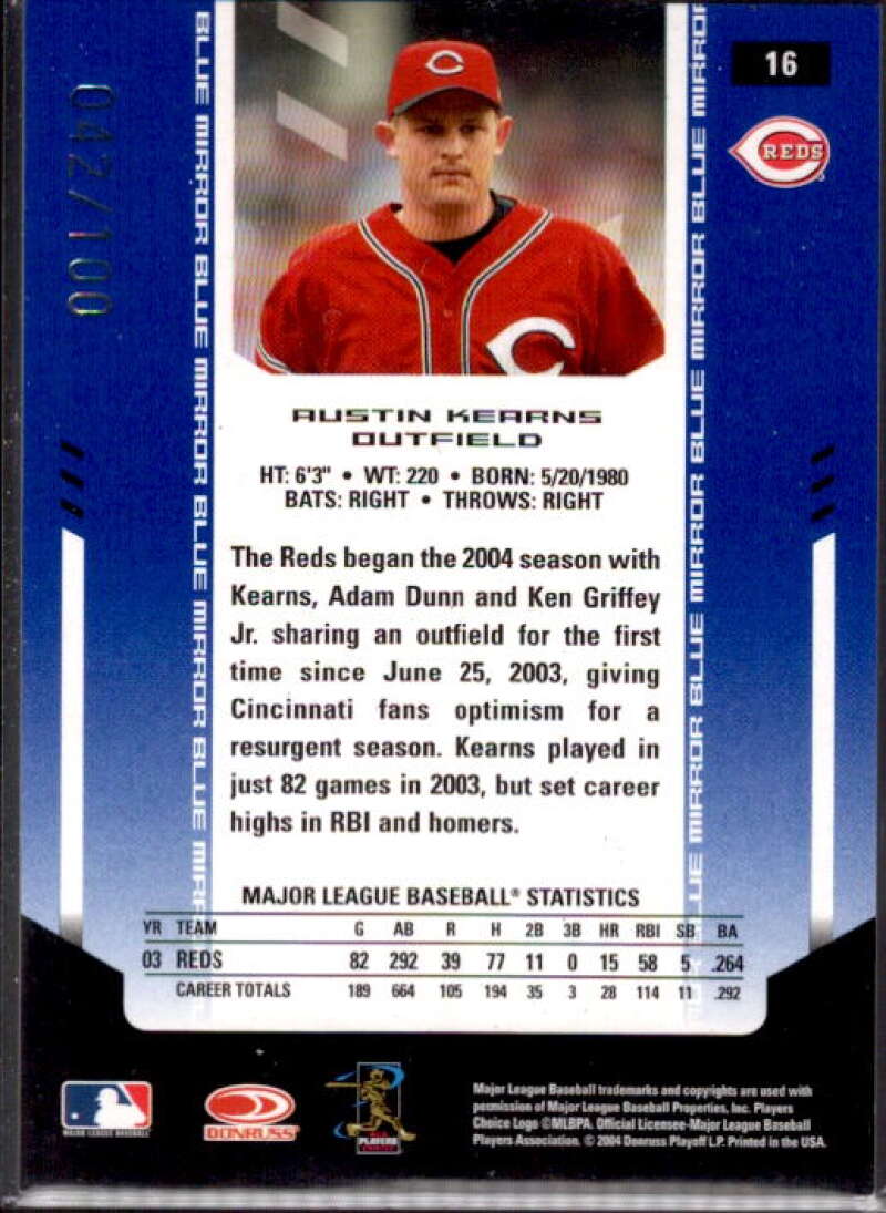 Austin Kearns Card 2004 Leaf Certified Materials Mirror Autograph Blue #16  Image 2