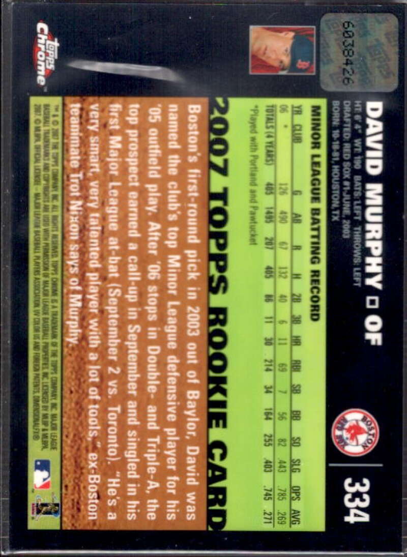 David Murphy AU (RC) Card 2007 Topps Chrome #334  Image 2