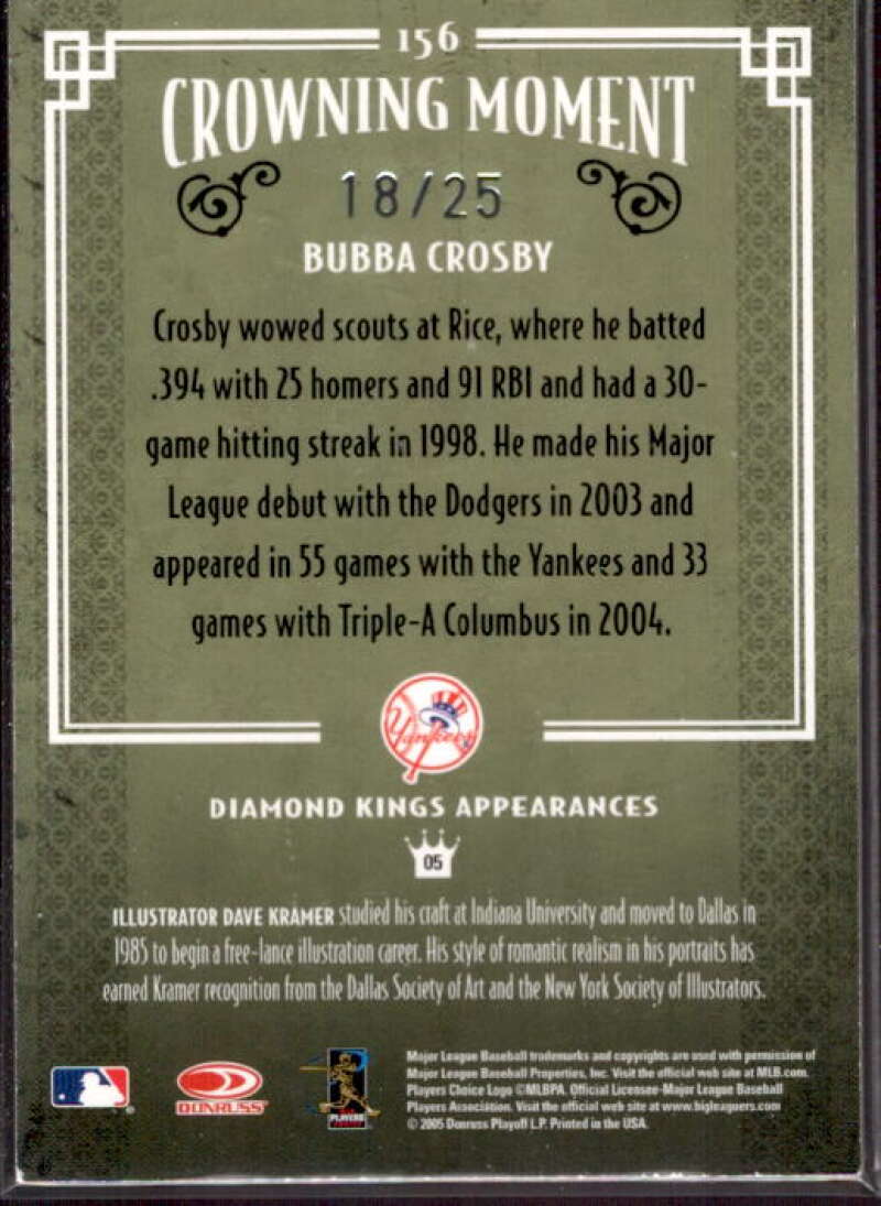 Bubba Crosby Card 2005 Diamond Kings Signature Framed Green #156  Image 2