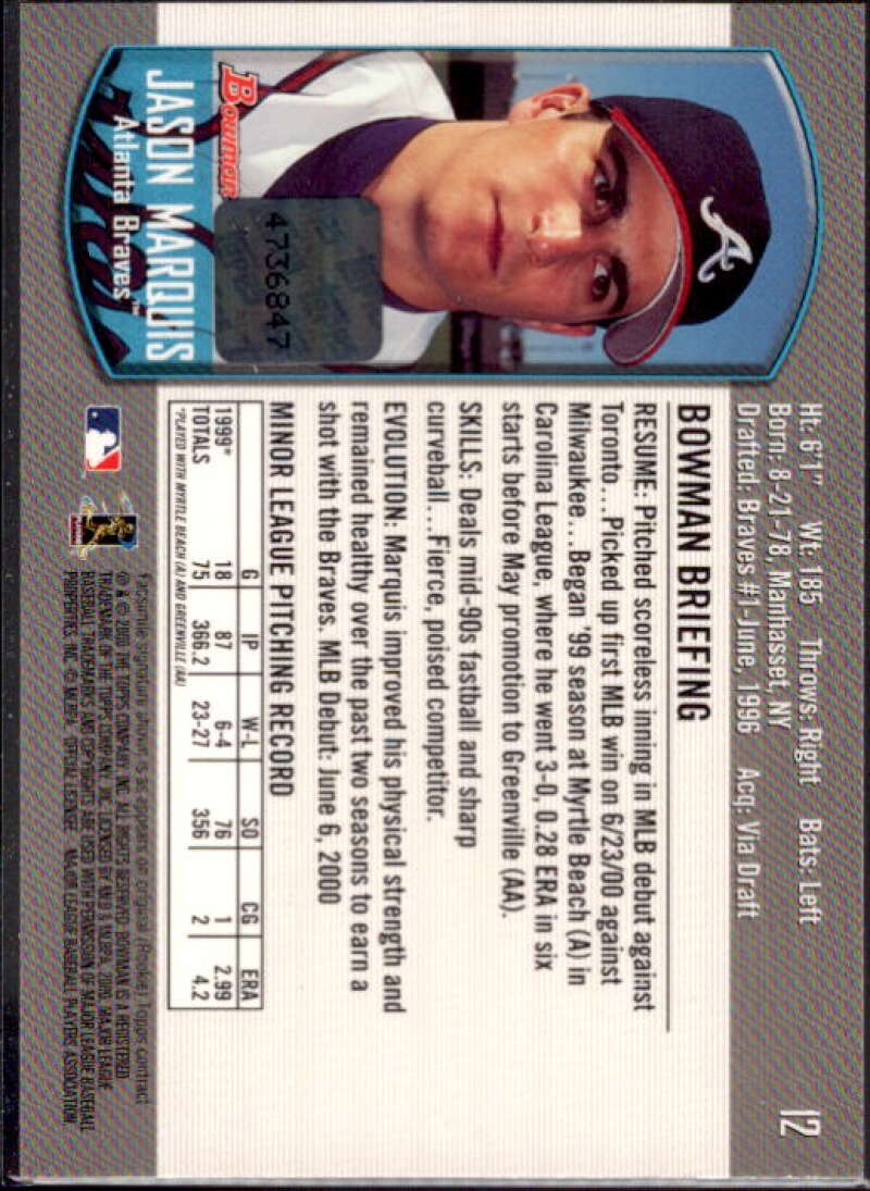 Jason Marquis 00 B Card 2006 Bowman Originals Buyback Autographs #433  Image 2