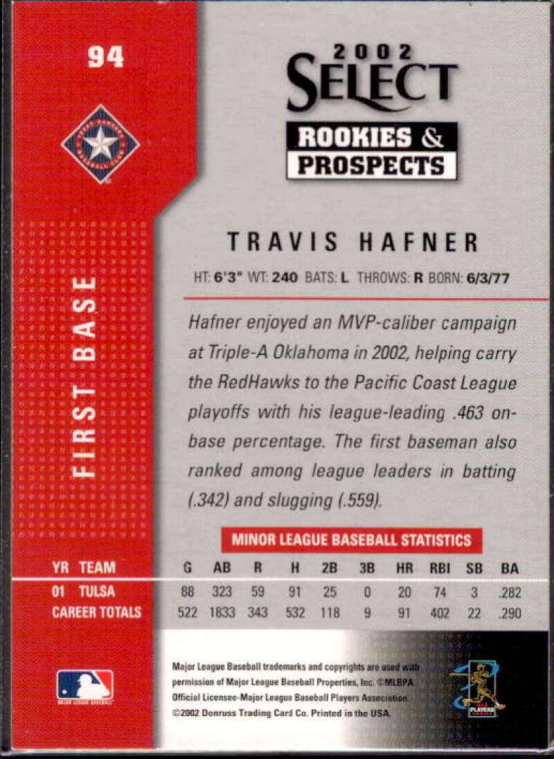 Travis Hafner Card 2002 Select Rookies and Prospects #94  Image 2