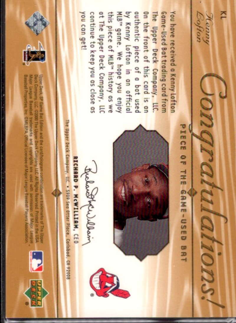 Kenny Lofton Card 2001 SP Game Bat Edition Piece of the Game #KL  Image 2