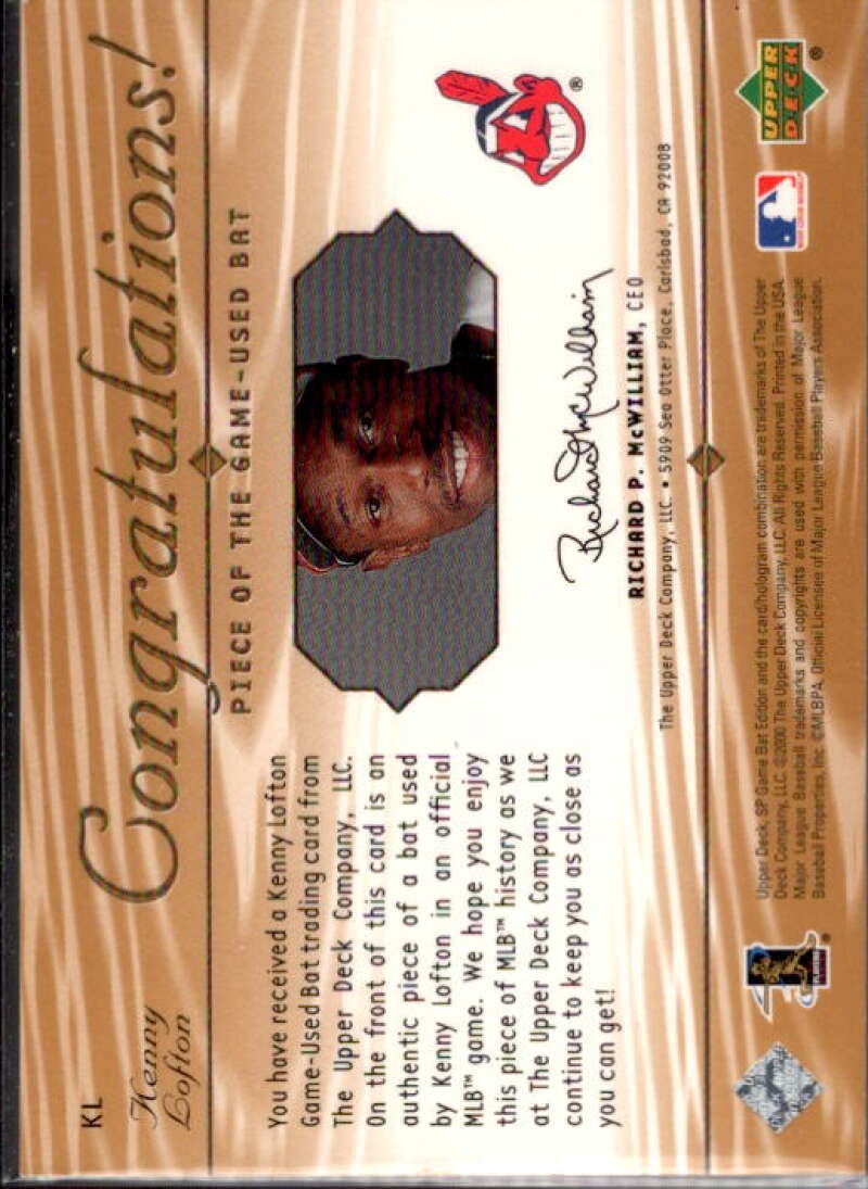Kenny Lofton Card 2001 SP Game Bat Edition Piece of the Game #KL  Image 2