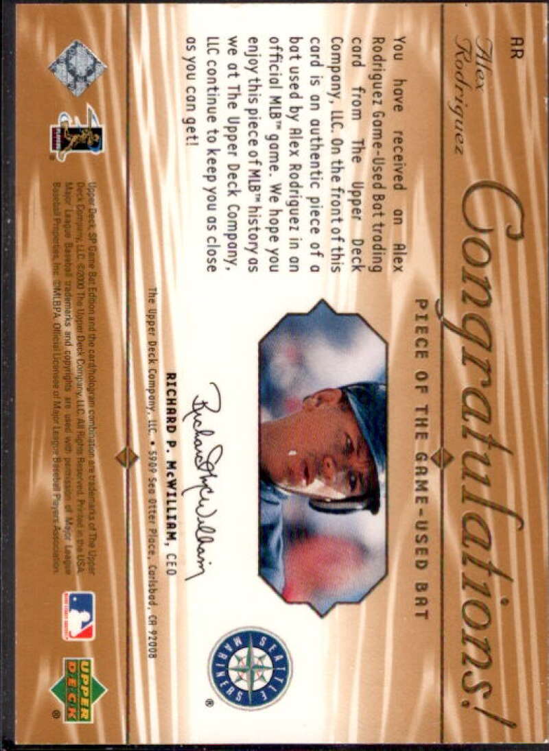Alex Rodriguez Card 2001 SP Game Bat Edition Piece of the Game #AR  Image 2