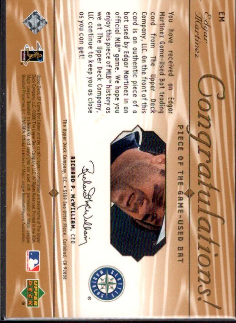 Edgar Martinez Card 2001 SP Game Bat Edition Piece of the Game #EM  Image 2