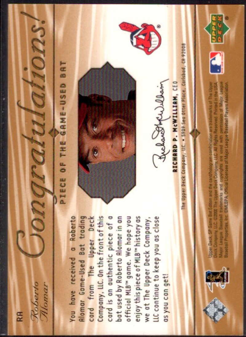Roberto Alomar Card 2001 SP Game Bat Edition Piece of the Game #RA  Image 2