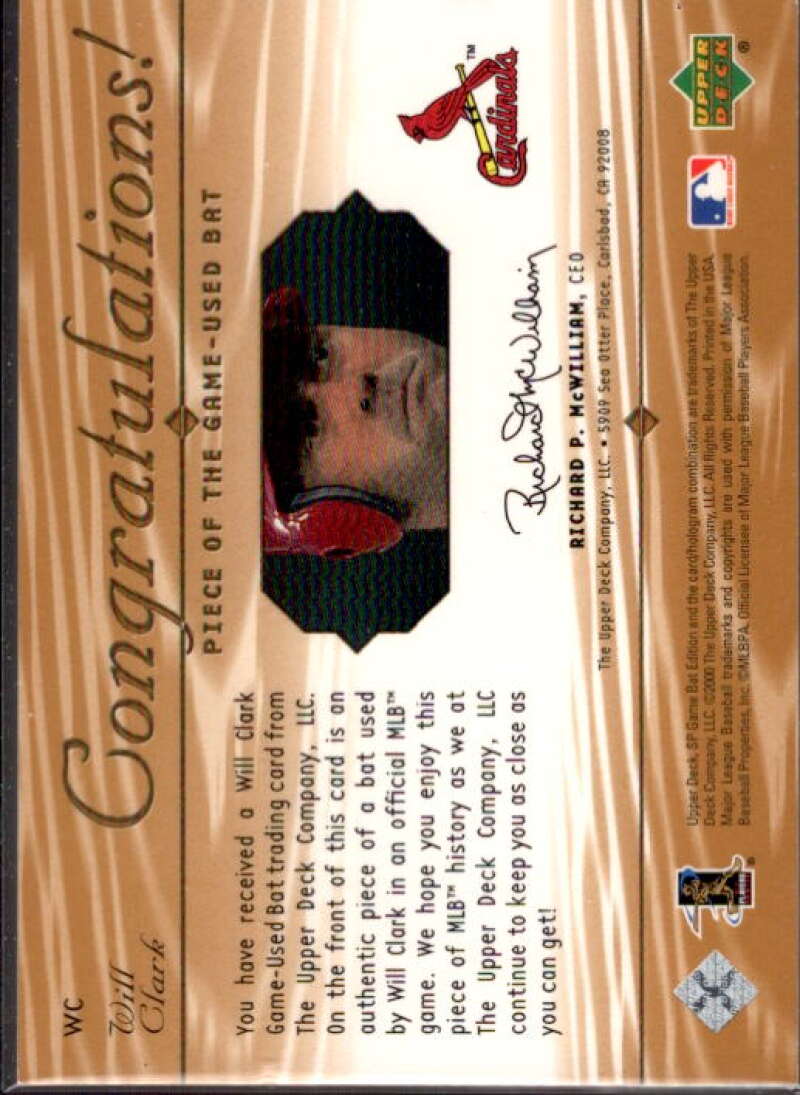 Will Clark Card 2001 SP Game Bat Edition Piece of the Game #WC  Image 2