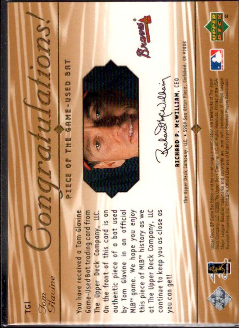 Tom Glavine SP Card 2001 SP Game Bat Edition Piece of the Game #TGL  Image 2