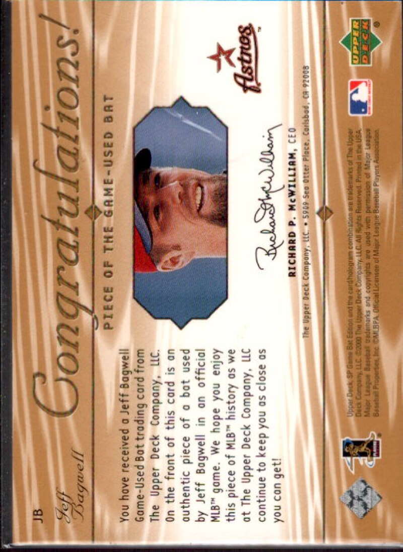 Jeff Bagwell SP Card 2001 SP Game Bat Edition Piece of the Game #JB  Image 2