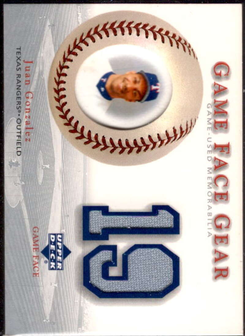 Juan Gonzalez Card 2003 Upper Deck Game Face Gear #JG  Image 1