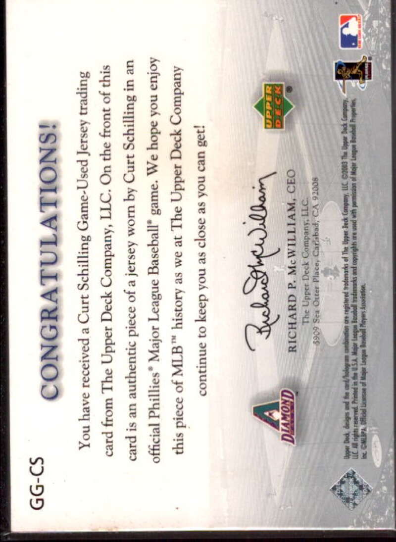 Curt Schilling Card 2003 Upper Deck Game Face Gear #CS  Image 2