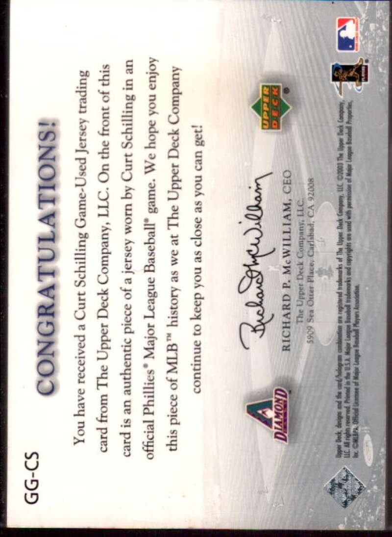 Curt Schilling Card 2003 Upper Deck Game Face Gear #CS  Image 2