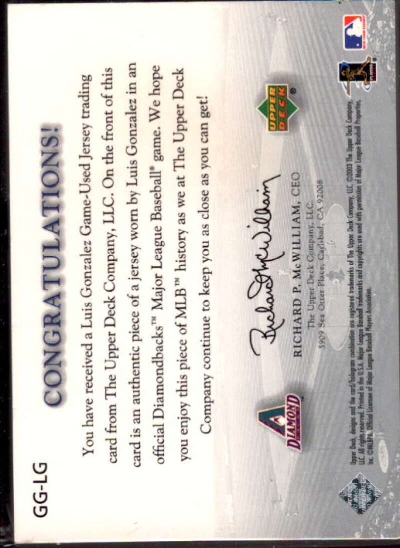 Luis Gonzalez Home Card 2003 Upper Deck Game Face Gear #LG  Image 2
