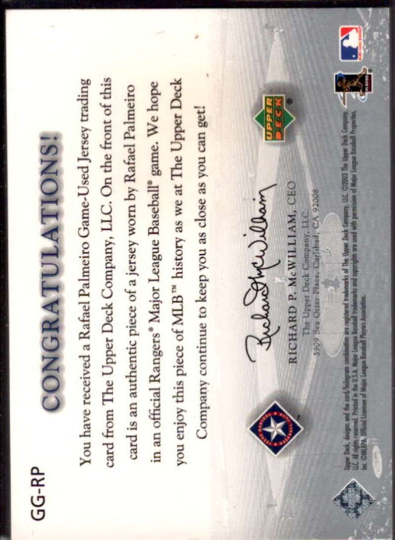 Rafael Palmeiro Card 2003 Upper Deck Game Face Gear #RP  Image 2