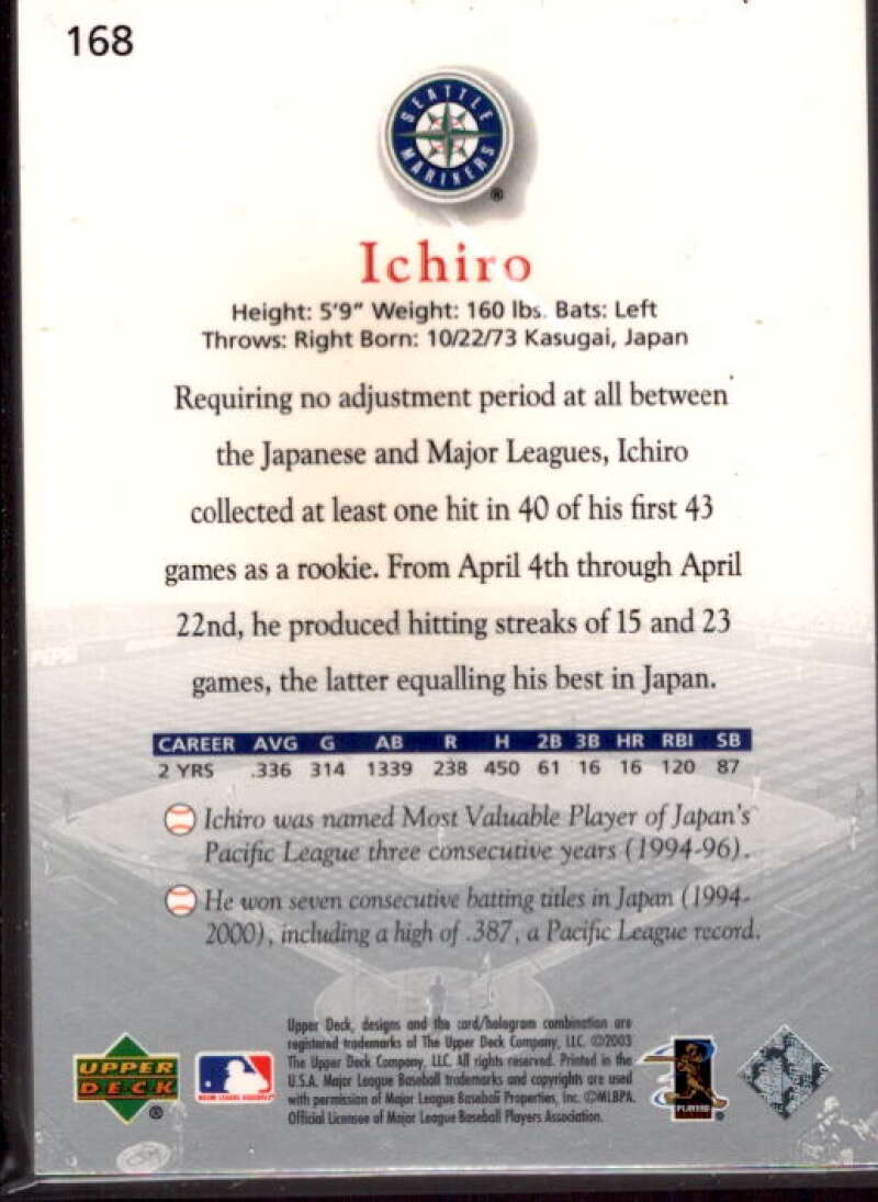 Ichiro Suzuki GF Card 2003 Upper Deck Game Face #168  Image 2