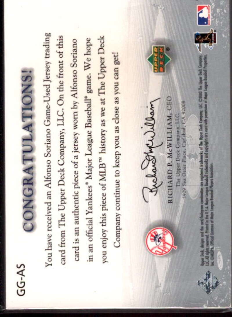 Alfonso Soriano Game Worn Jersey Baseball Card