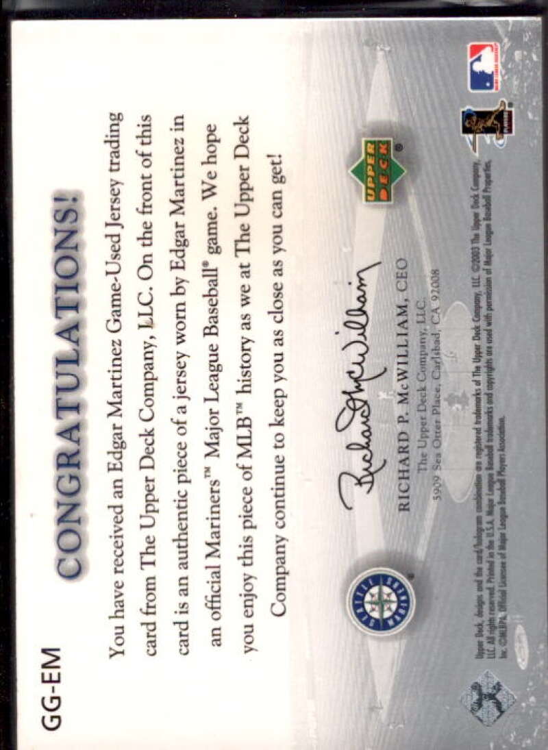 Edgar Martinez Card 2003 Upper Deck Game Face Gear #EM  Image 2