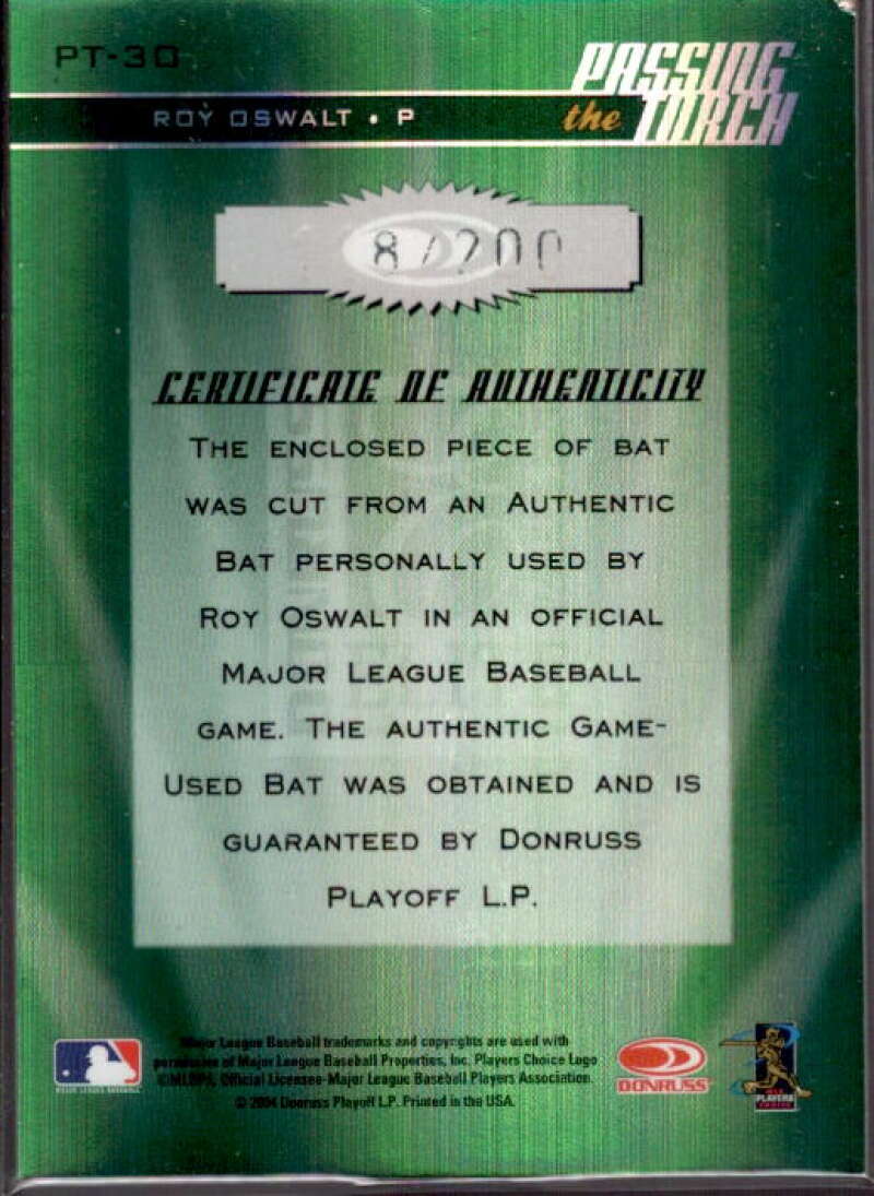 Roy Oswalt/200 Card 2004 Donruss Elite Passing the Torch Bats #30  Image 2