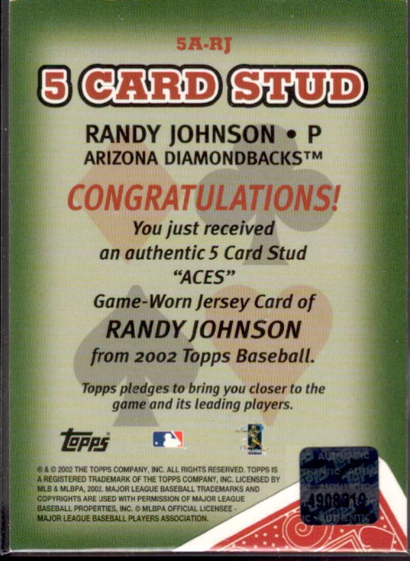 Randy Johnson Jsy Card 2002 Topps 5-Card Stud Aces Relics #5ARJ  Image 2