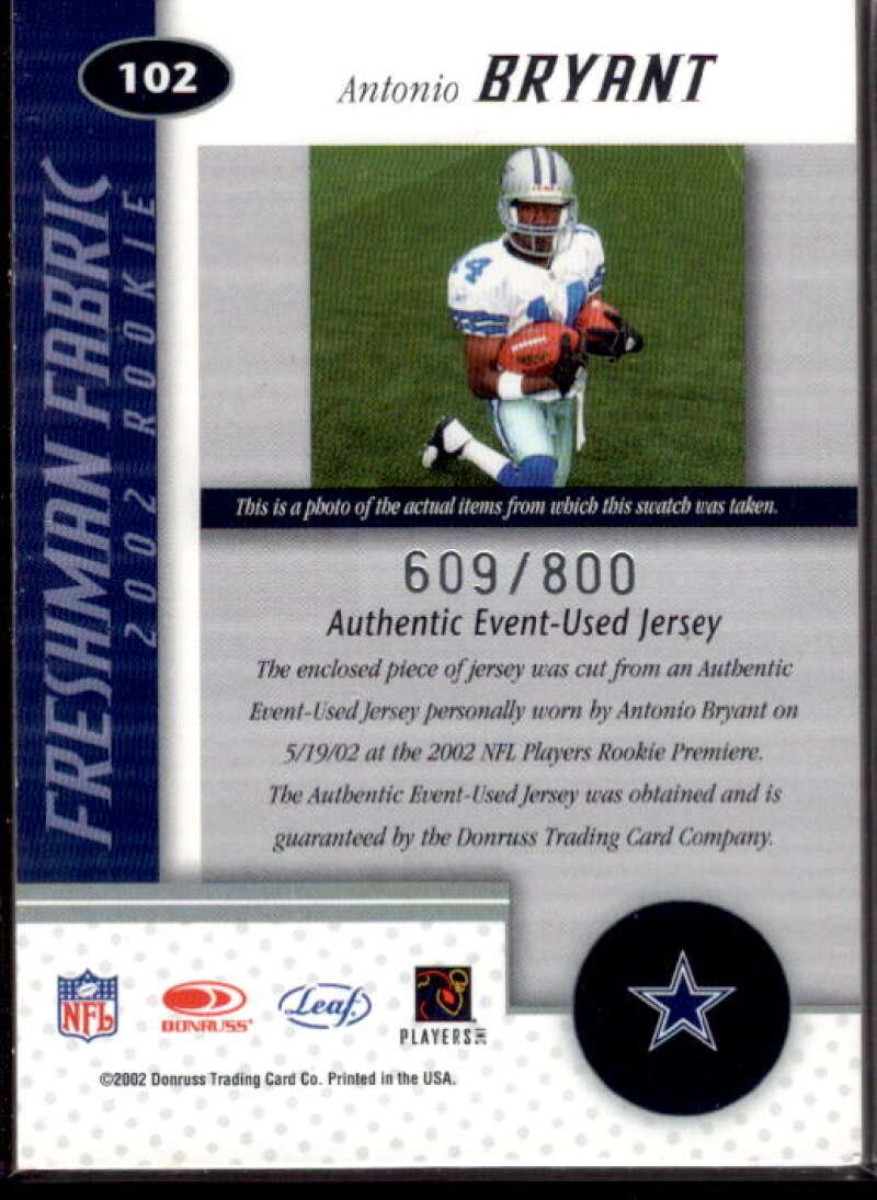 Antonio Bryant JSY RC Card 2002 Leaf Certified #102  Image 2