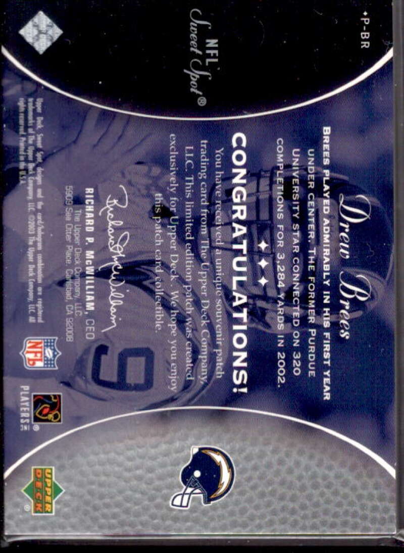 Drew Brees Card 2003 Sweet Spot Classics #PBR  Image 2