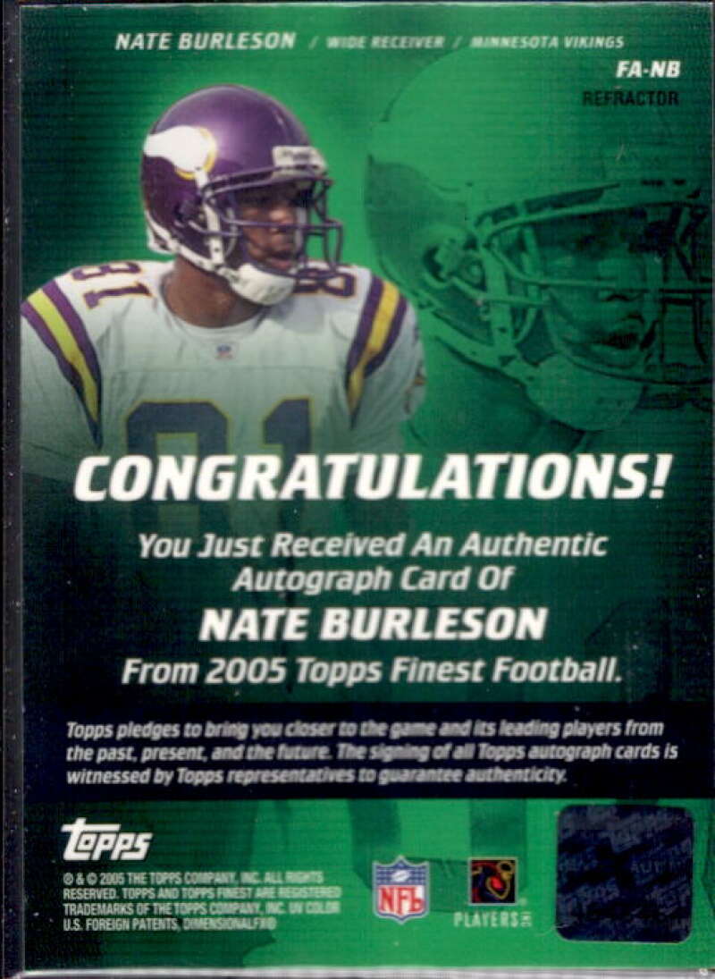 Nate Burleson Card 2005 Finest Autographs Refractor #FANB  Image 2