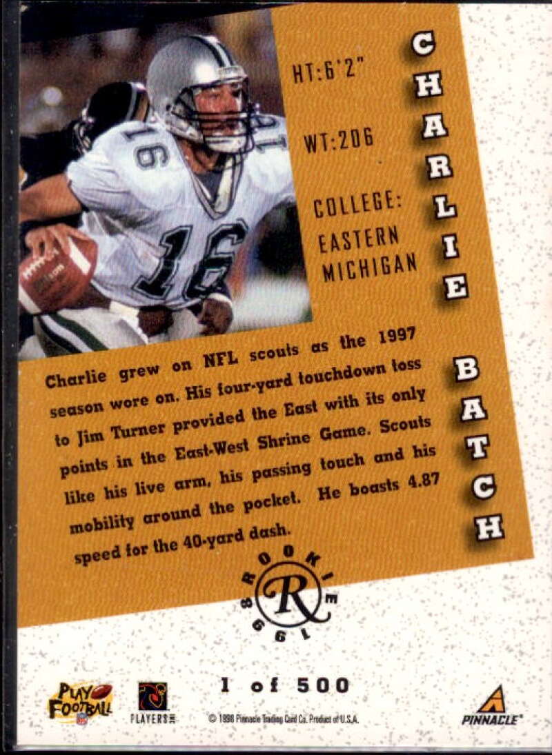 Charlie Batch Card 1998 Score Rookie Autographs #3  Image 2