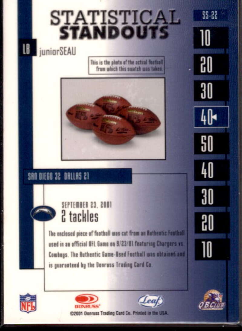 Junior Seau Card 2001 Leaf Rookies and Stars Statistical Standouts #SS22  Image 2