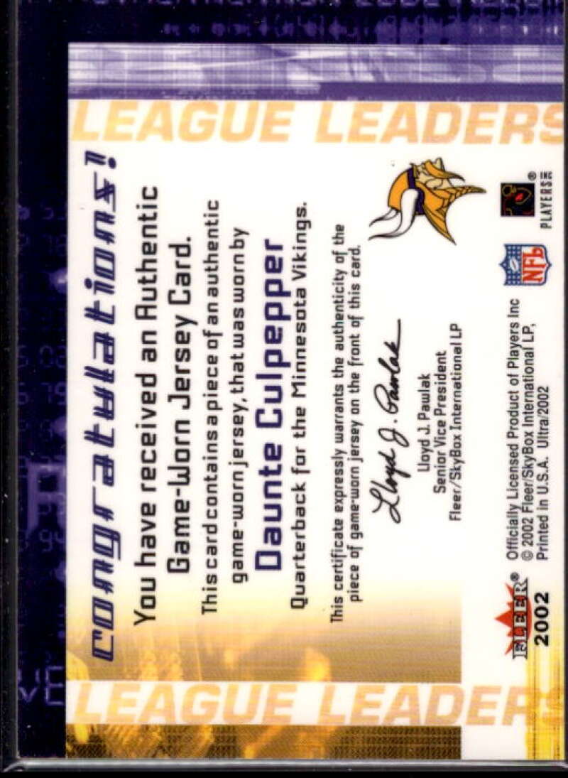 Daunte Culpepper Card 2002 Ultra League Leaders Memorabilia #3  Image 2