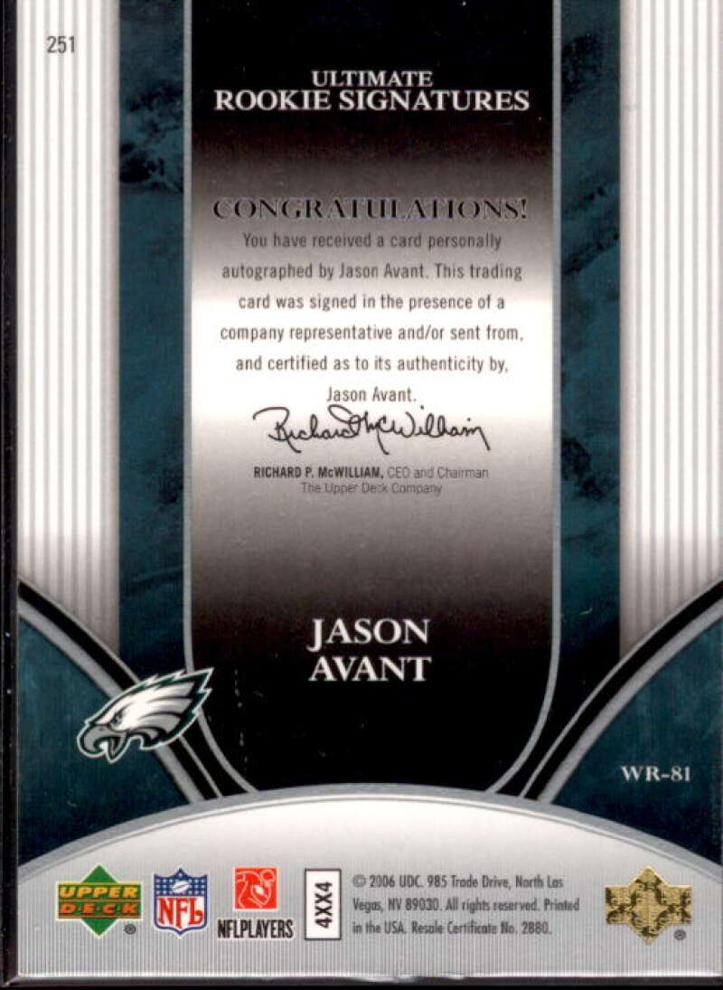 Jason Avant AU/275 RC Card 2006 Ultimate Collection #251  Image 2