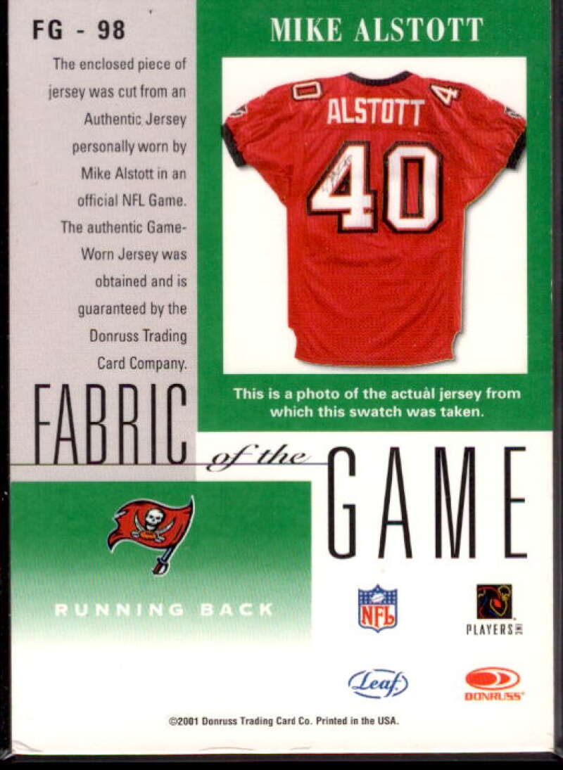 Mike Alstott Card 2001 Leaf Certified Materials Fabric of the Game #98BA  Image 2