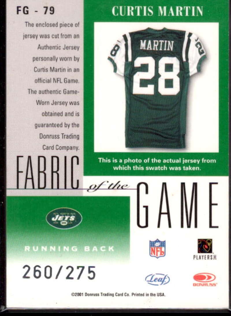 Curtis Martin Card 2001 Leaf Certified Materials Fabric of the Game #79BA  Image 2