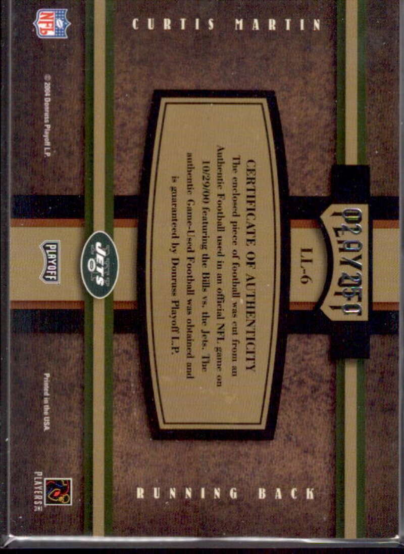 Curtis Martin Card 2004 Absolute Memorabilia Leather and Laces #LL6  Image 2