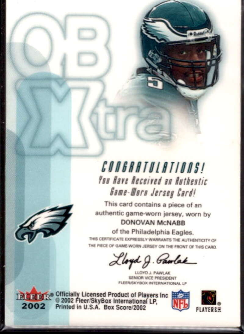 Donovan McNabb Card 2002 Fleer Box Score QBXtra Jerseys #8  Image 2