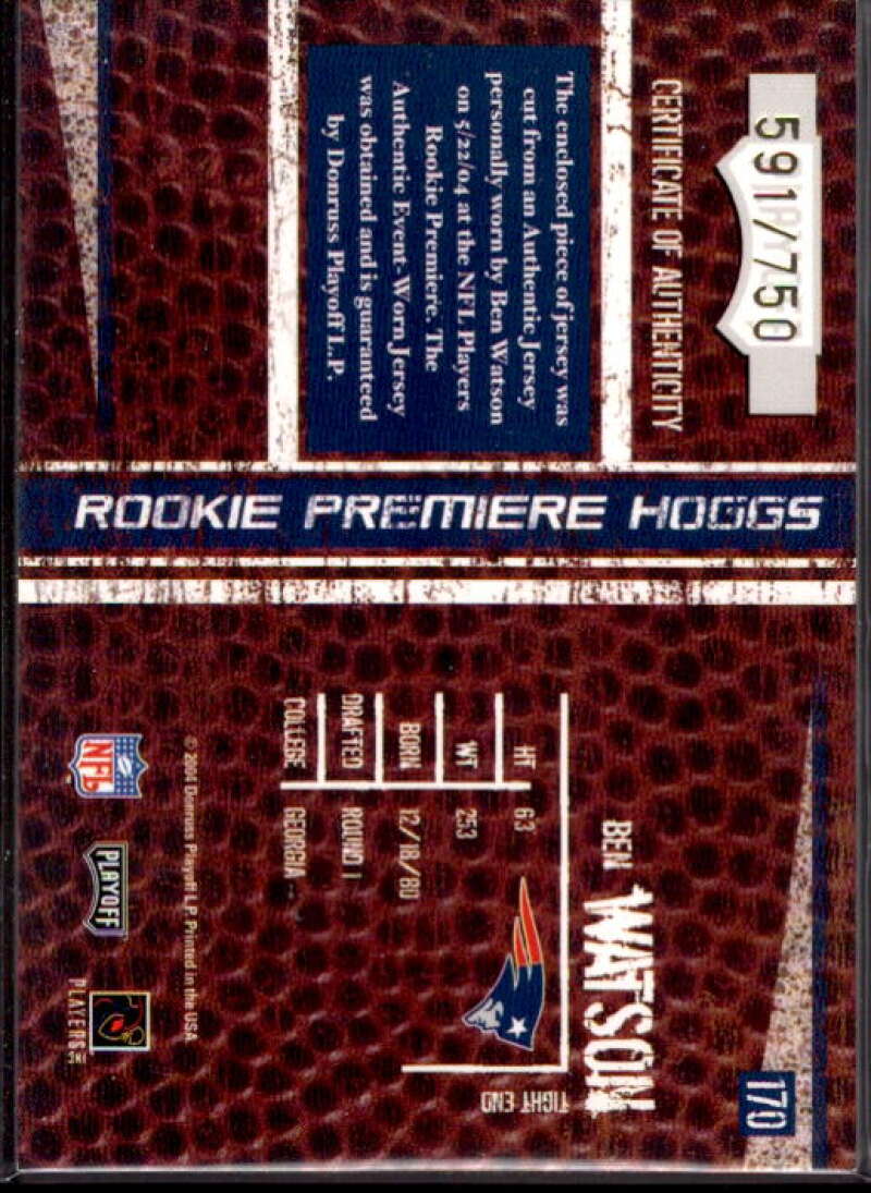 Ben Watson RPH RC Card 2004 Playoff Hogg Heaven #170  Image 2