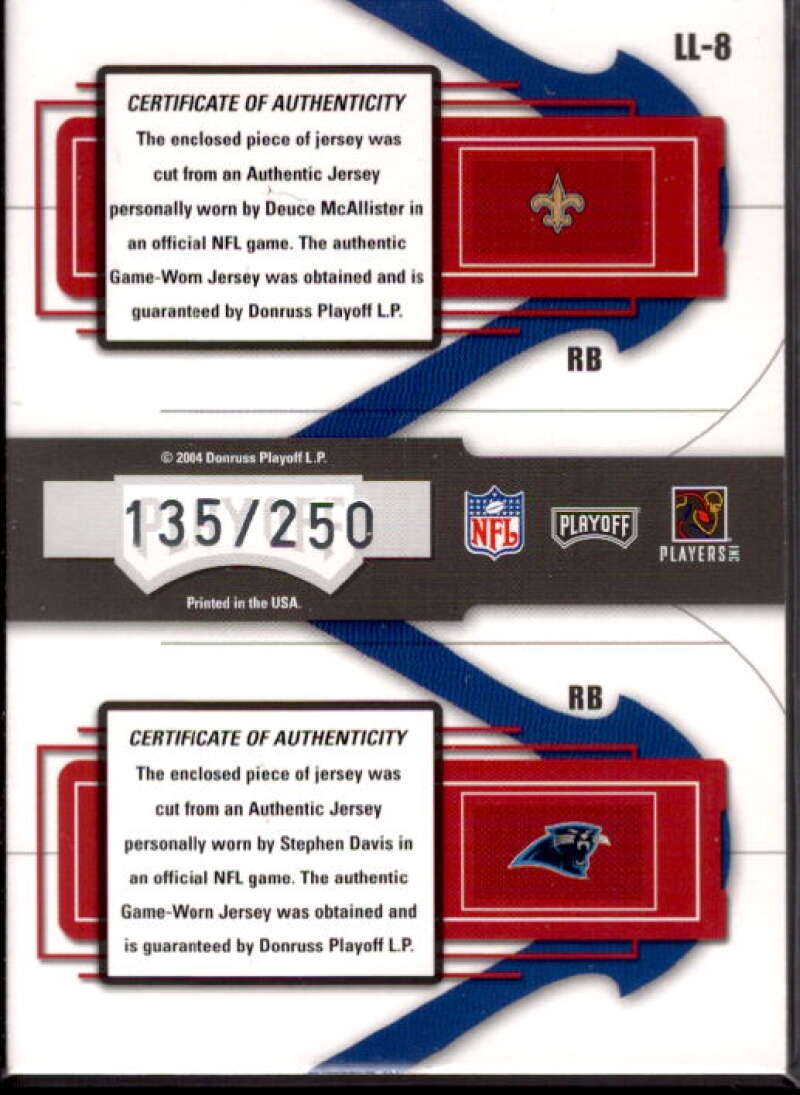 Deuce McAllister/Stephen Davis 2004 Playoff Prestige League Leader Jerseys #LL8  Image 2