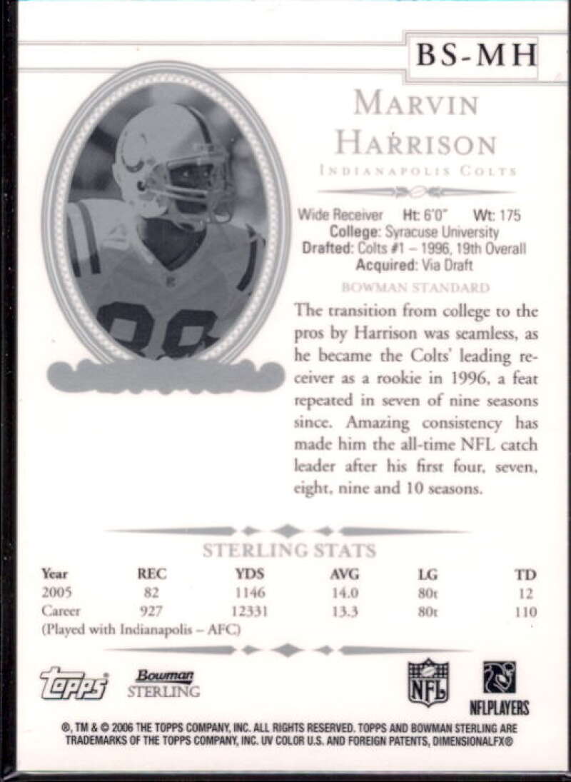 Marvin Harrison JSY Card 2006 Bowman Sterling #MH  Image 2