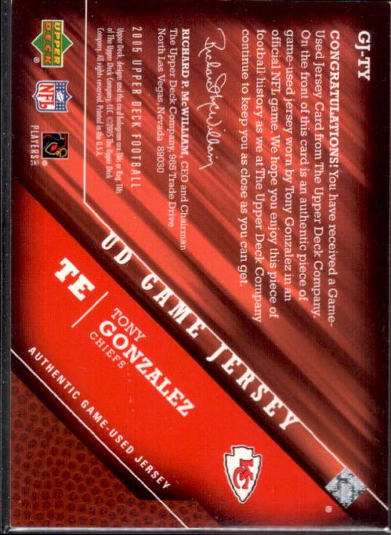 Tony Gonzalez Card 2005 Upper Deck Game Jerseys #TY  Image 2