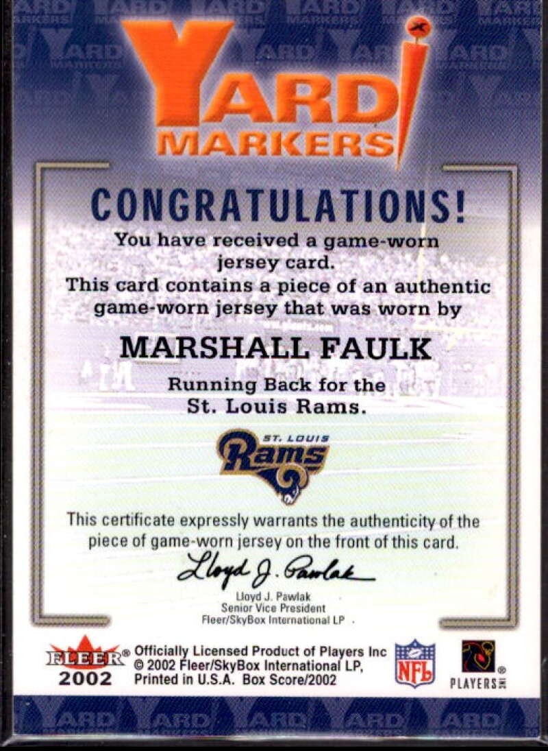 Marshall Faulk Card 2002 Fleer Box Score Yard Markers Jerseys #5  Image 2