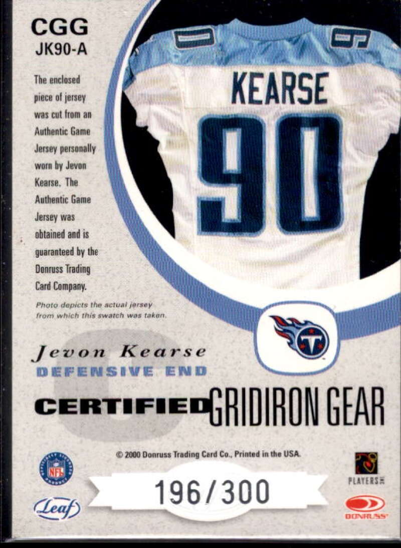 Jevon Kearse Card 2000 Leaf Certified Gridiron Gear #JK90A  Image 2