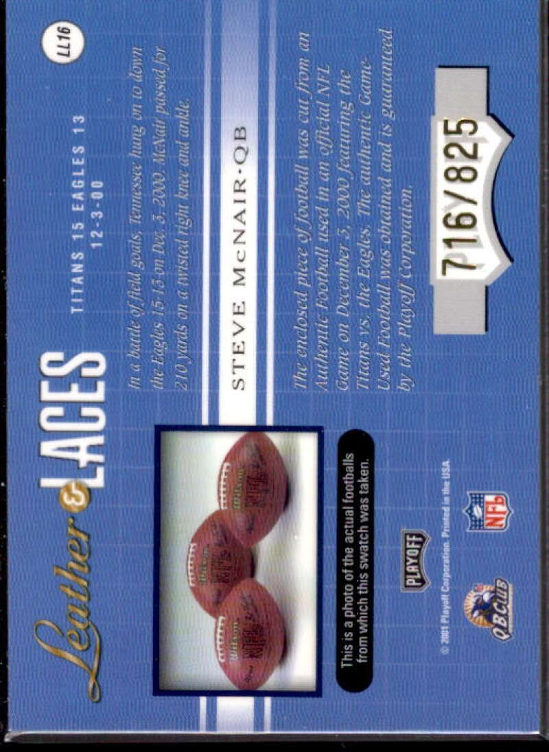 Steve McNair Card 2001 Absolute Memorabilia Leather and Laces #LL16  Image 2