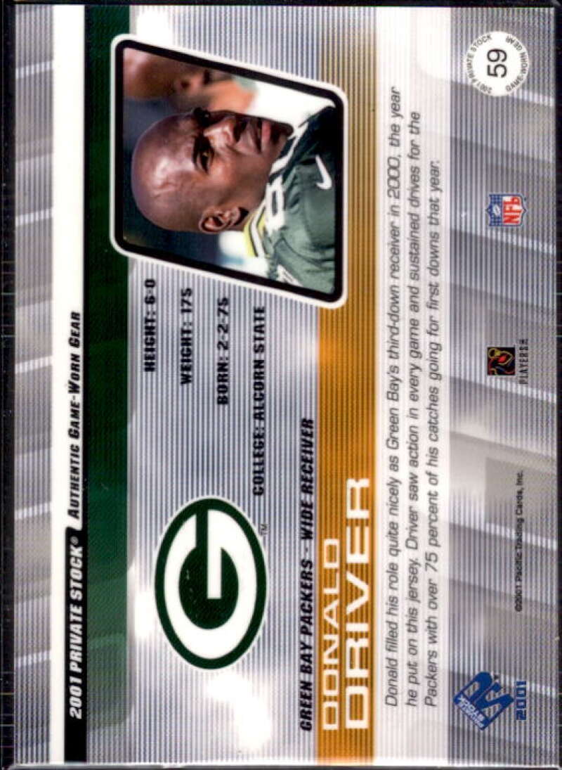 Donald Driver Card 2001 Private Stock Game Worn Gear #59  Image 2