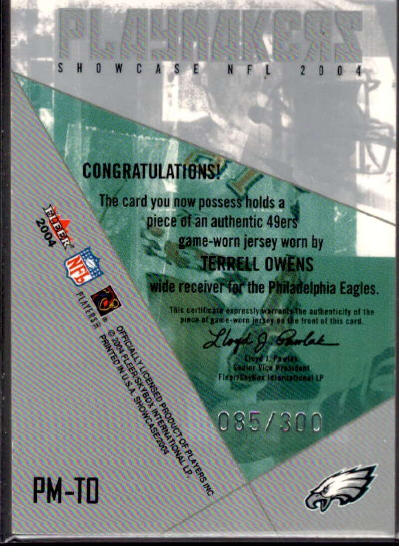 Terrell Owens Card 2004 Fleer Showcase Playmakers Game Used #TO1  Image 2