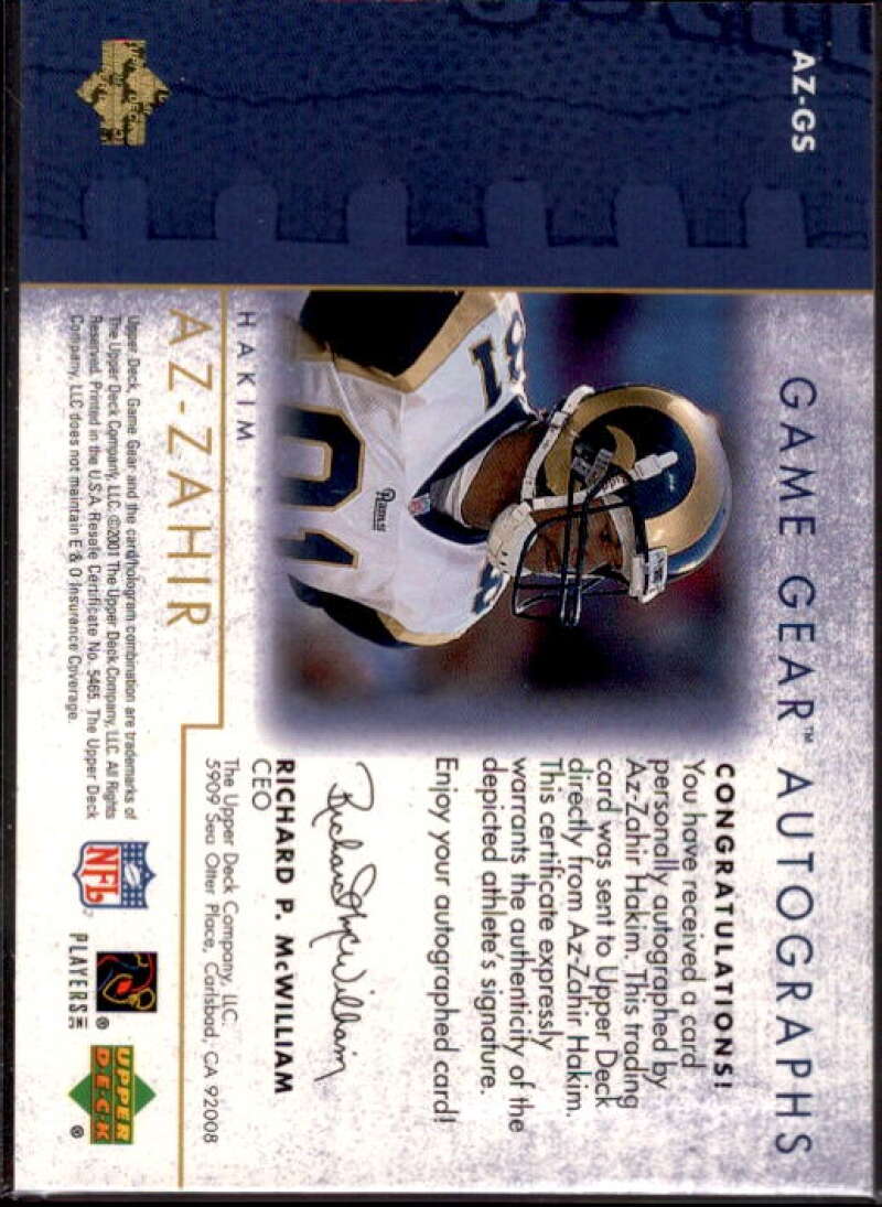 Az-Zahir Hakim Card 2001 UD Game Gear Autographs #AZGS  Image 2