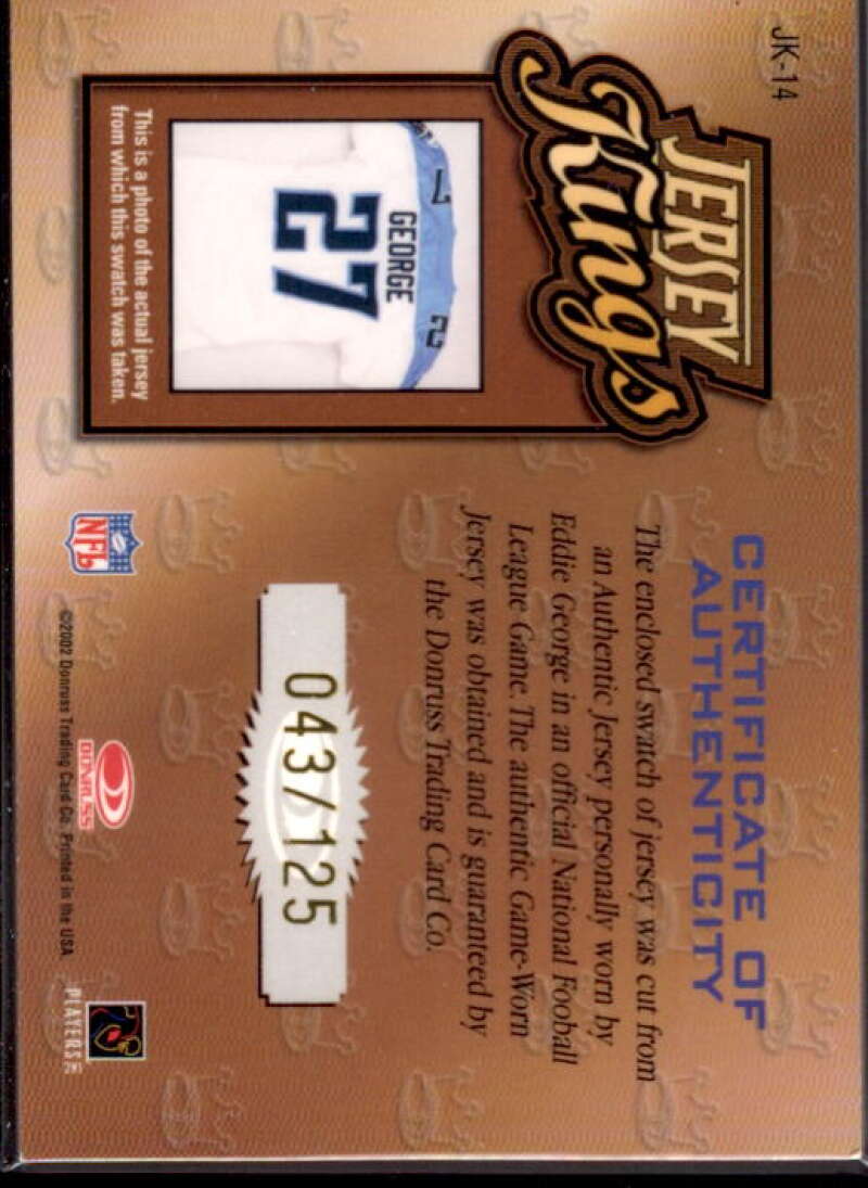 Eddie George Card 2002 Donruss Jersey Kings #JK14  Image 2