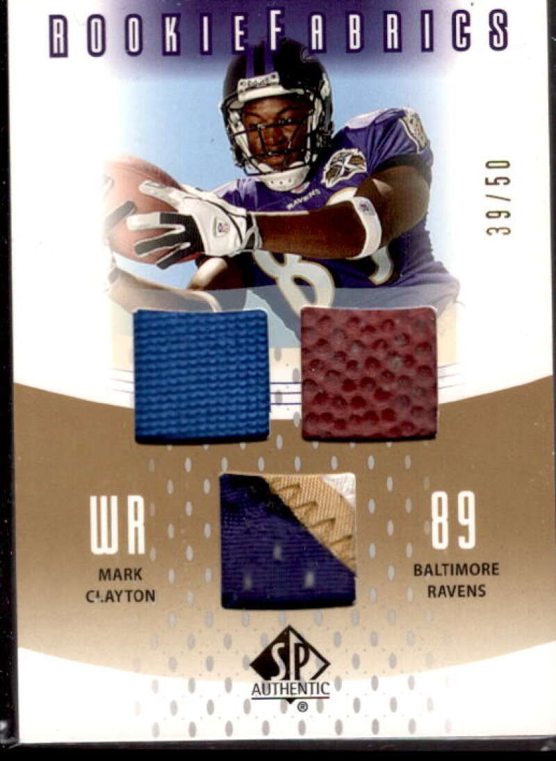 Mark Clayton Card 2005 SP Authentic Rookie Fabrics Gold Triple #RFMC  Image 1